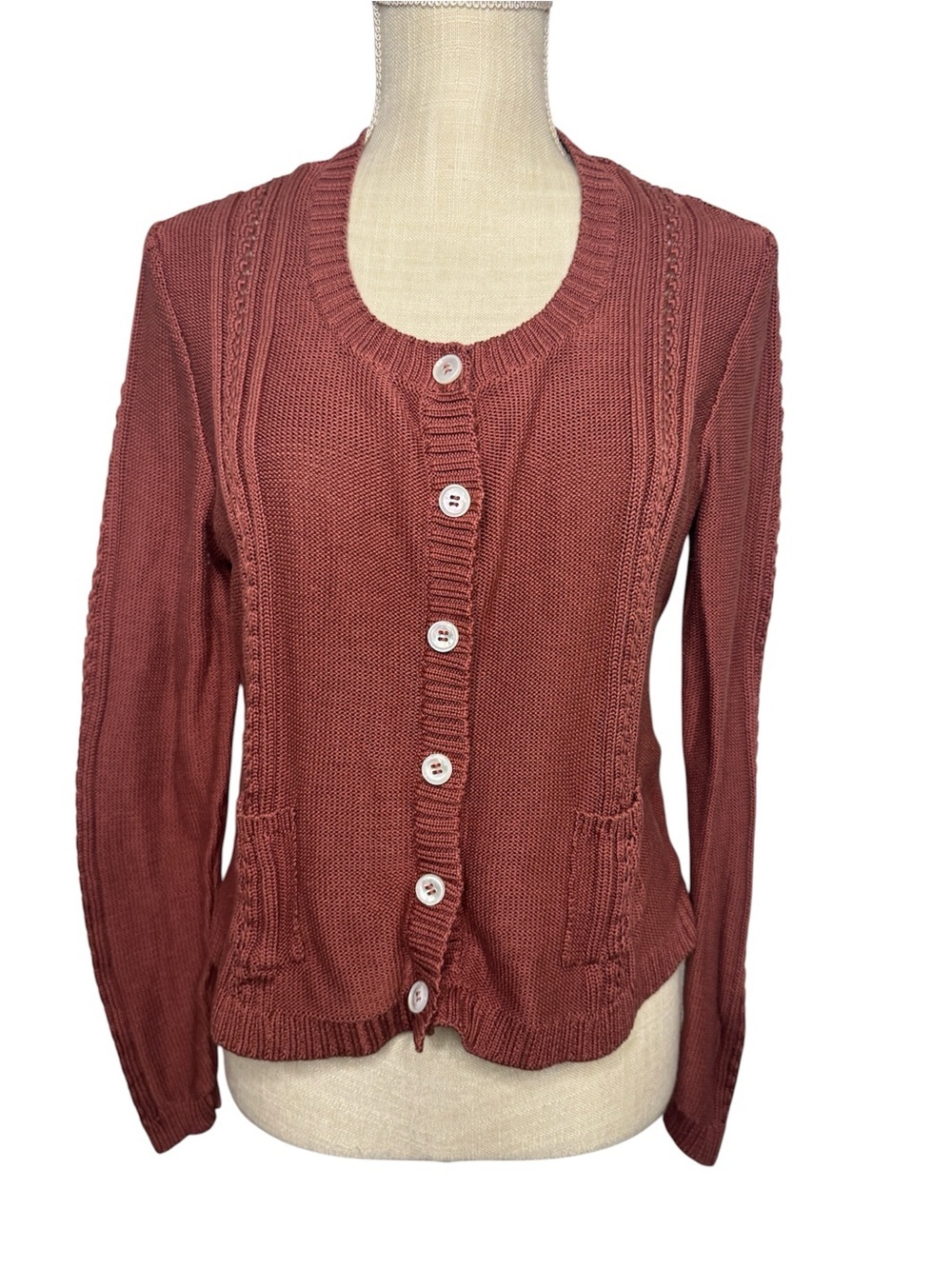 Peruvian Connection Mocha Pima Cotton Button Cardigan size Large Career Work